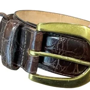 BRIGHTON womens size M brown elligator embossed leather brass buckle belt Brighton Brown Embossed Alligator Leather Solid Brass Buckle  main image 4